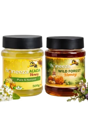 Honeeza Acacia + Wild Honey Value Pack 500g Each – Raw Natural Honey for Daily Use & Authentic Taste