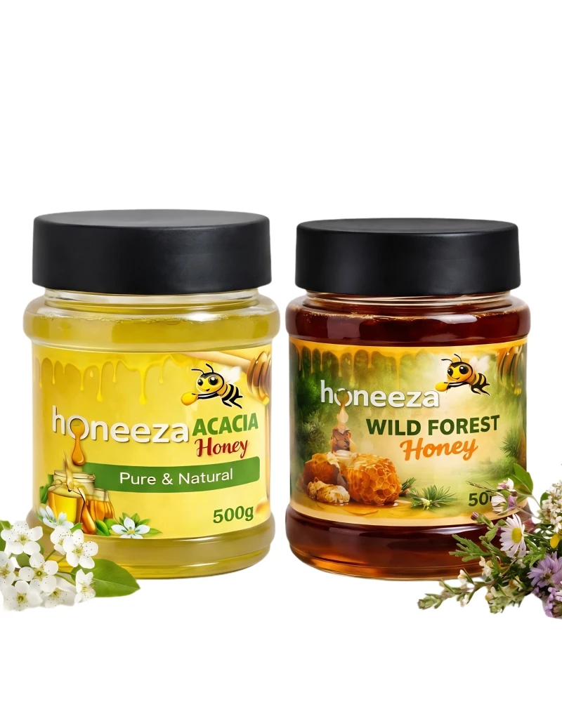 Honeeza Acacia + Wild Honey Value Pack 500g Each – Raw Natural Honey for Daily Use & Authentic Taste